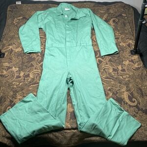 Turquoise Green Coveralls Welding Jumpsuit 100% Cotton Adult Size Large